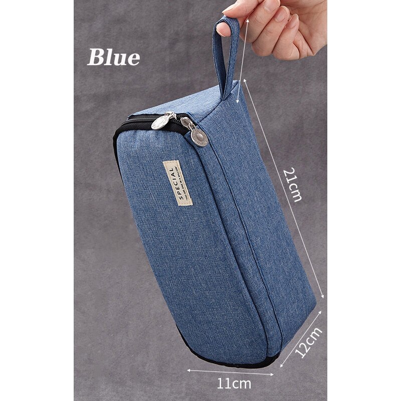 Exquisite Triangle Large Capacity Boys Pencil Case，School Pen Case Supplies Pencil Bag Pencils Pouch Stationery: Blue