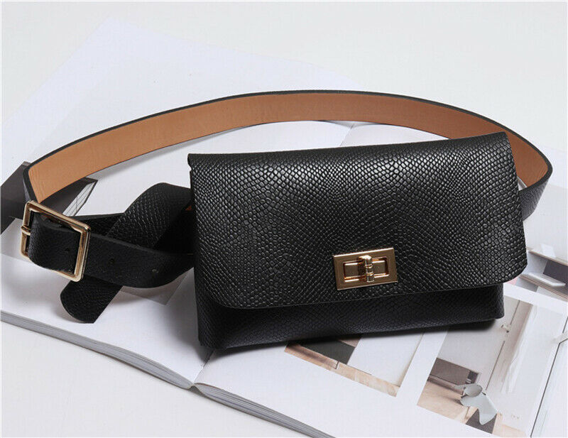 Snake bælte taske dame mini talje taske pu læder fritidsrejse fanny pack: Sort