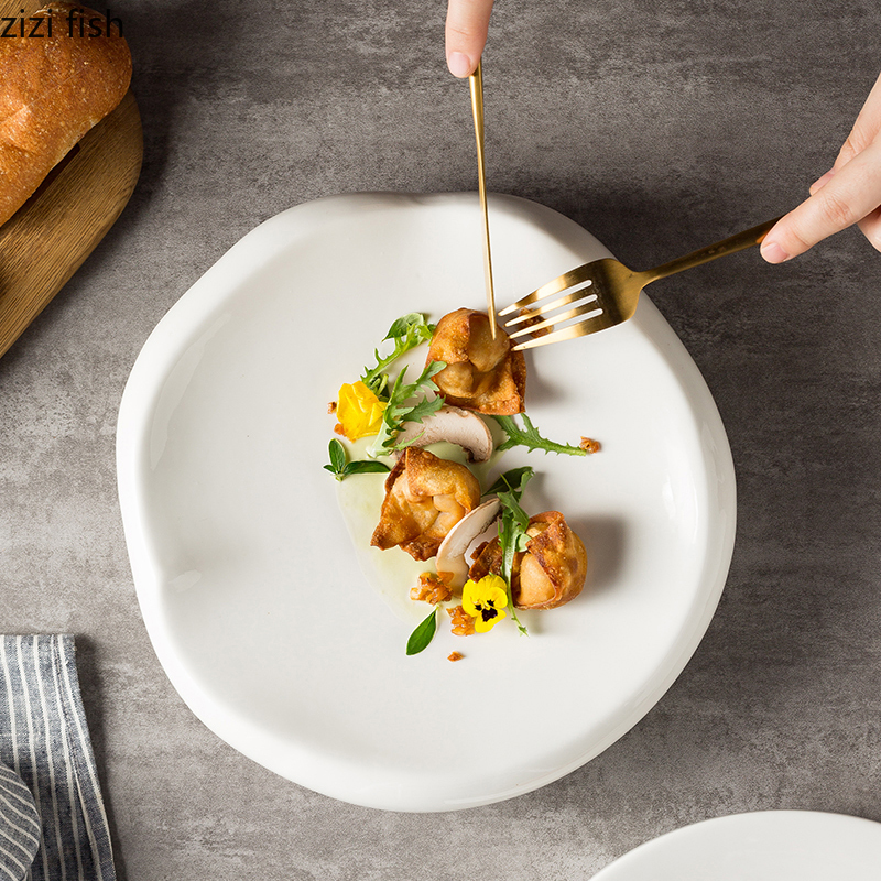 Plato de cerámica hueco para cena, plato de carne, vajilla de forma Irregular para el hogar, platos de aperitivos, bandeja de postre, plato de Pasta para restaurante