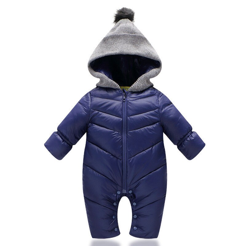 Nyfødt dun bomuld romper overalls efterår vinter toddler tykkere varm jumpsuit drenge piger jakker spædbarn overtøj frakke dwq 379: Flåde / 12m