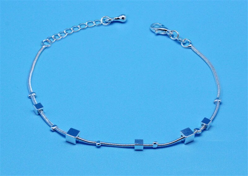 Top Meisjes Vierkante Enkelbanden Voor Vrouwen Sieraden Mode 925 Sterling Zilveren Armband Lady Accessoires Zilveren Bijou Lady