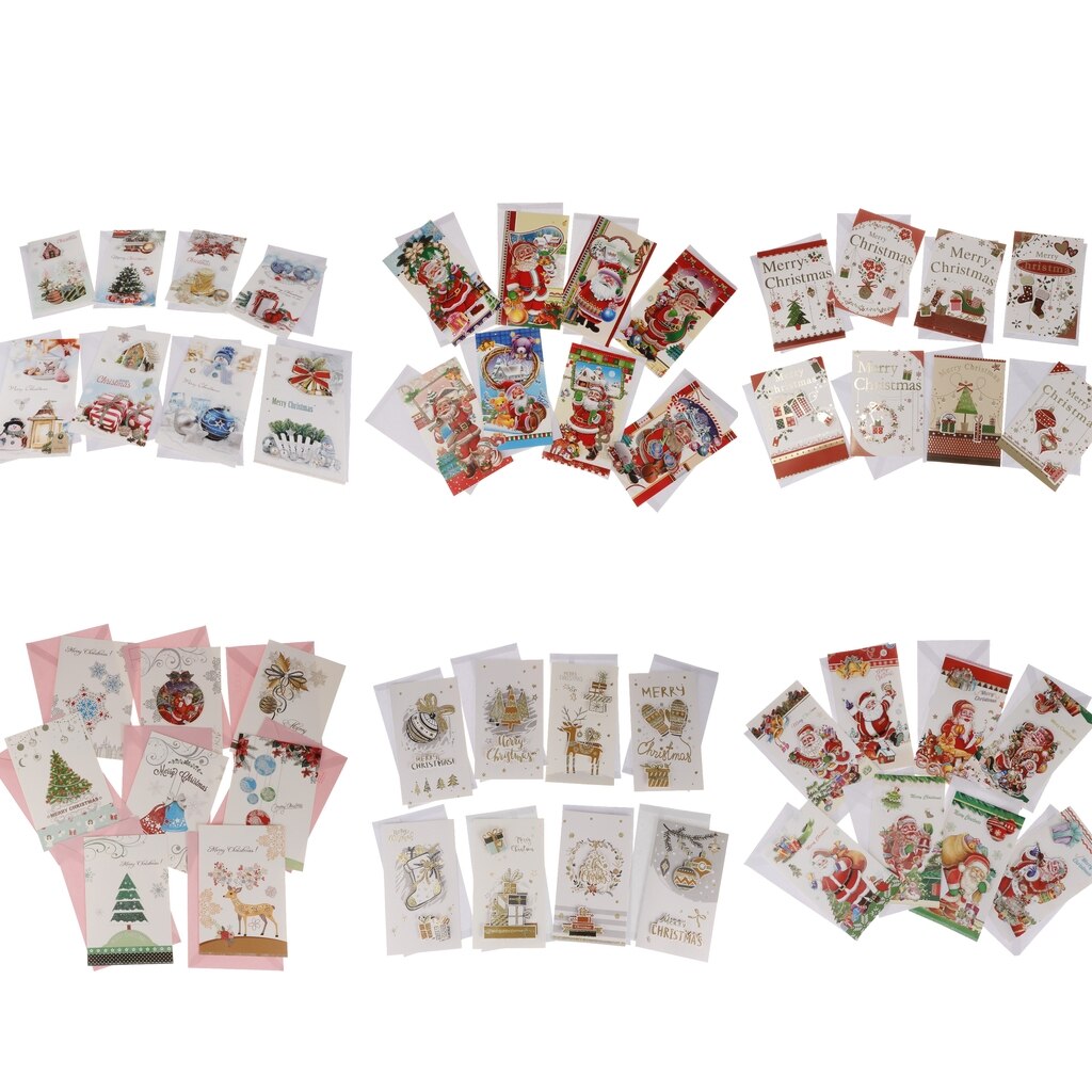 8 st / set god jul gratulationskort bulk box set xmas card kuvert