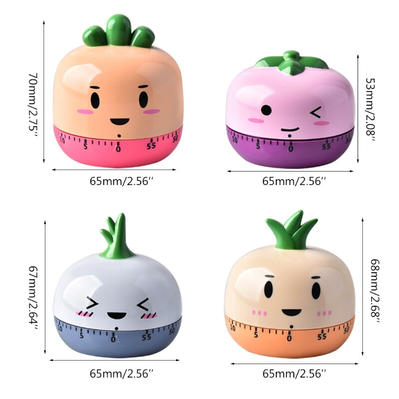 Cute Food Vegetables Alarm Clock Time Management Tool 60 Minute Wind Up Dial Mechanical Kitchen Timer
