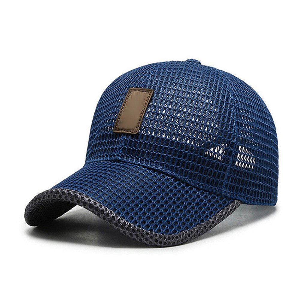 Summer Extended Eaves Full Mesh Baseball Cap Outdoor Breathable Shade Mesh Cap Adjustable Hat Women Men Straw Casual Hats: Blue