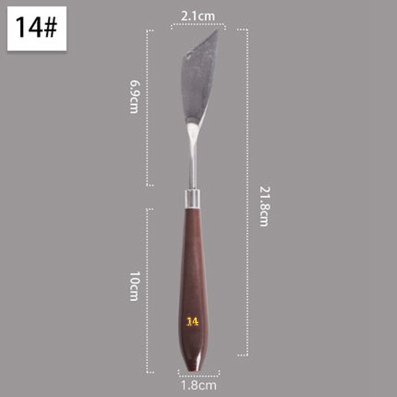 Stainless Steel Oil Painting Knife Brown Handle Spatula Palette Knife Arts Painting Tool Flexible Blades Stationery: NO.14