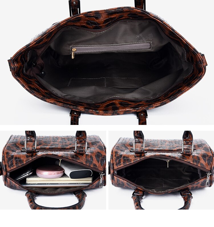 Bolso de mujer 3 uds Pu, bolso para la familia con estampado de leopardo, bolso cruzado, bolso de mano de gran capacidad para mujeres elegantes