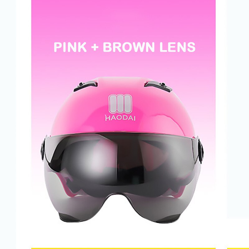 GOPLUS moto casques cyclisme vélo électrique casque Motocross demi casque lentille visières hommes femmes Scooter moto casque: pink brown