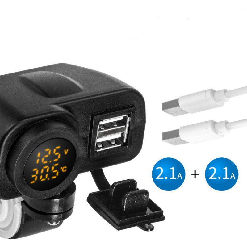 Motorcycle Car Mobile Phone Charger Waterproof with Switch Temperature Digital Display 12V To 5V Dual Usb Modified Accessories