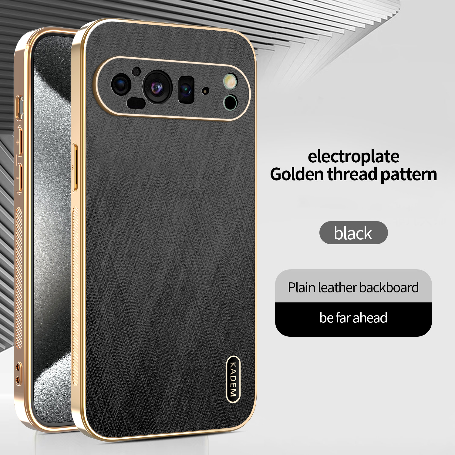 Plating Gold Silk Skin Case For Google Pixel 9 8 7 6 Pro 9 XL 8 7 6 A Leather Shockproof Cover for Pixel 9pro xl 8a 9A 8pro 7A: ABS / black