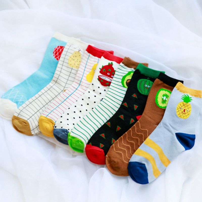 Striped Avocado Food Women Socks Lovely Jacquard Fruit Socks Female Girls Cotton Socks