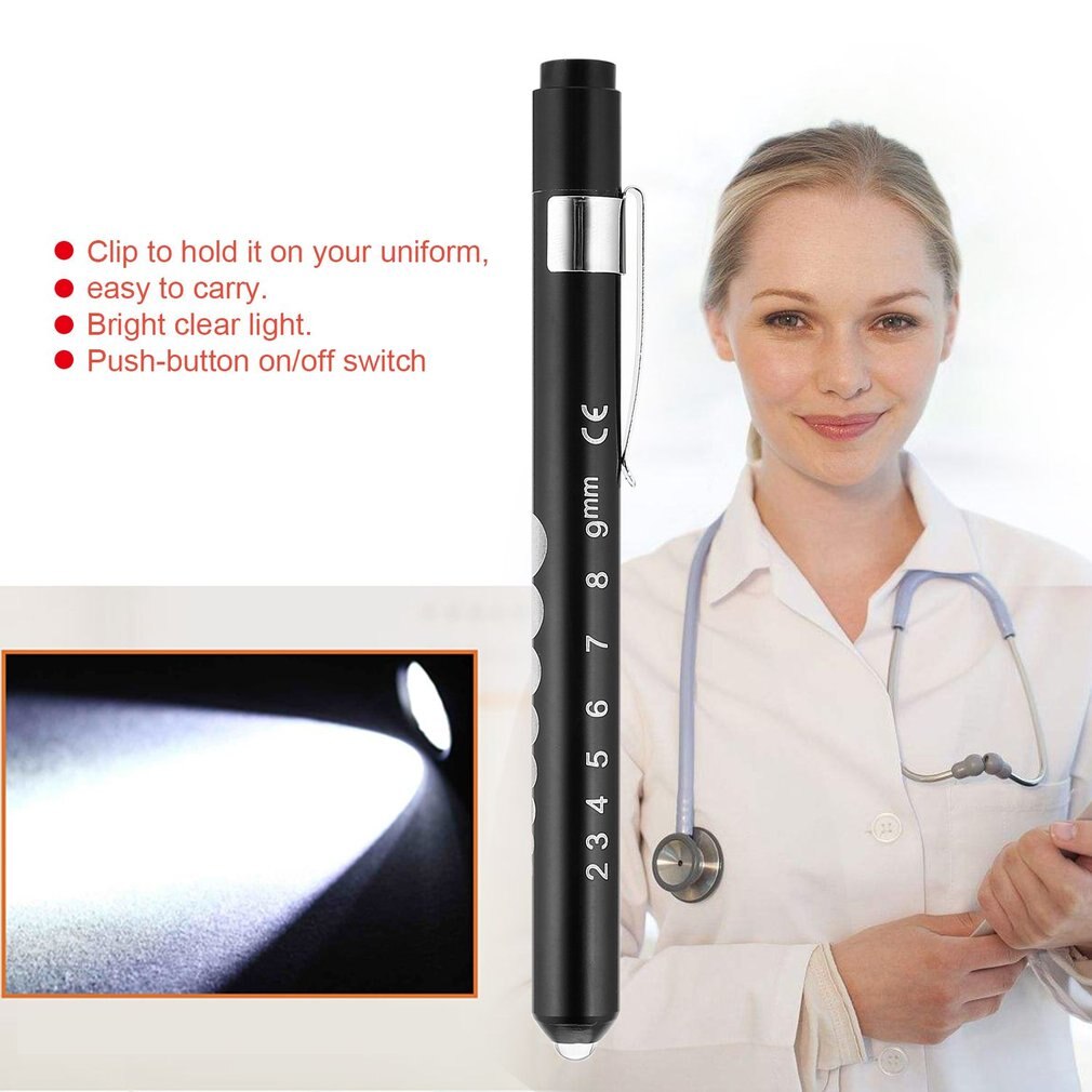 Luz de aluminio medial surrical Penlight doct-ors, linterna de pluma clínica con escala, primeros auxilios, cuidado de la boca/oreja