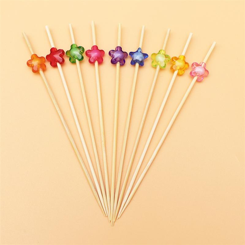 100Pcs 12Cm Wegwerp Bamboe Sticks Met Acryl Wintersweet End Voor Fruit Wood Sticks Cocktails Sier Sticks Voor Sandwich: 02