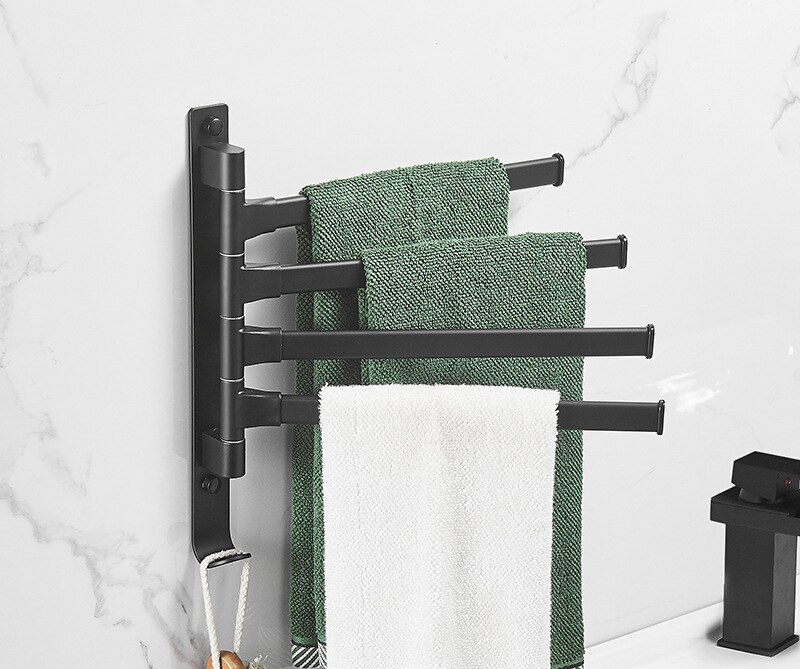 Aluminum Bath Towel Bar Black Rotating Towel Rack Bathroom Kitchen Wall-mounted Towel Holder Bar Shelf Bathroom Accessories: 4 Rods