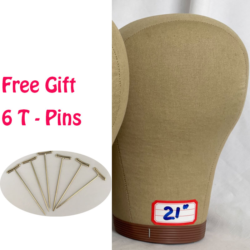 21-23 Inch Wig Head Cork Canvas Block Head for Making Wigs Mannequin Head With Stand Head Pins: Khaki