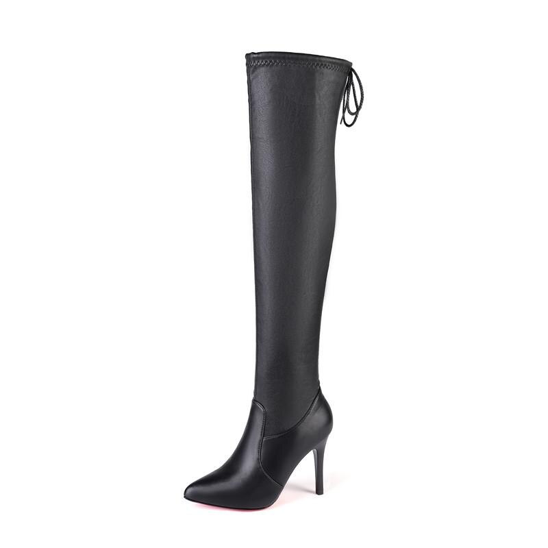 Nuevos zapatos de mujer botas negras por encima de la rodilla botas sexis de mujer otoño e invierno más terciopelo señoras muslo Bota alta 35-4: 37