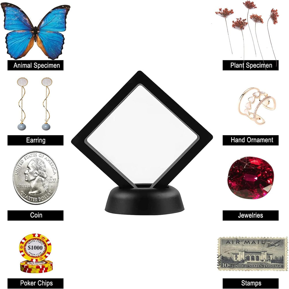 10pcs Display Box 3D Floating Frame Jewelry Display Stand Shadow Box Ring Pendant Holder Jewellery Stone Presentation Case