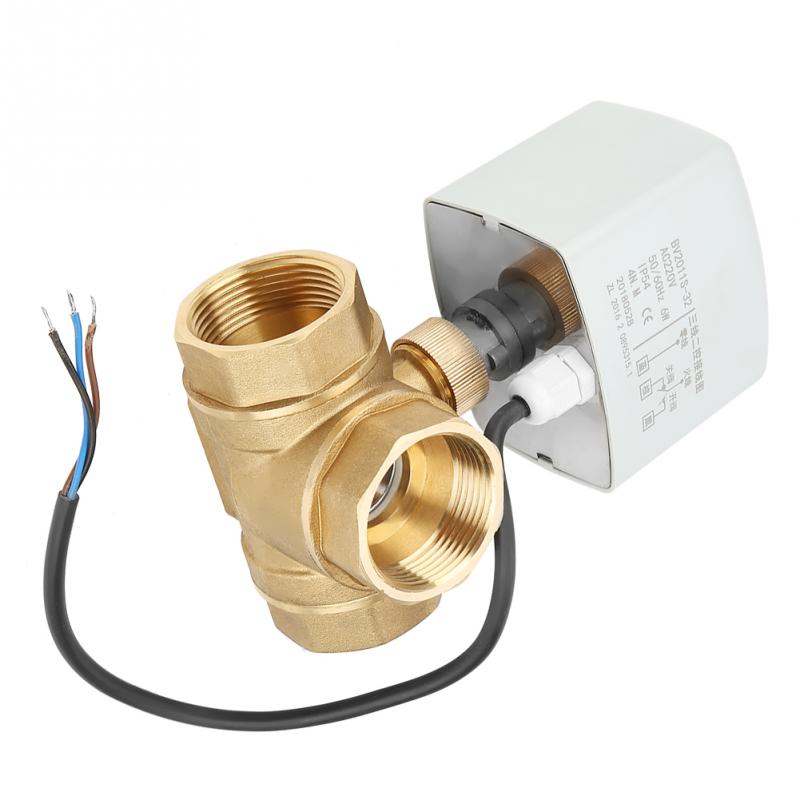 1 pcs Motorized Ball Valve DN32 G1-1/4 Brass 3 Way Motorized Ball Electrical Valve for Air Conditioner AC220V