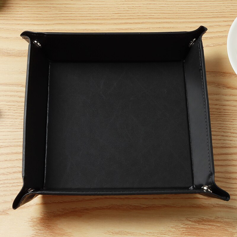 Klapp Dice Tray Box PU Leder Viereck Würfel Schlüssel Brieftasche Münze Lagerung Box Bord Spiele Tablett mit 9 Farben: Black