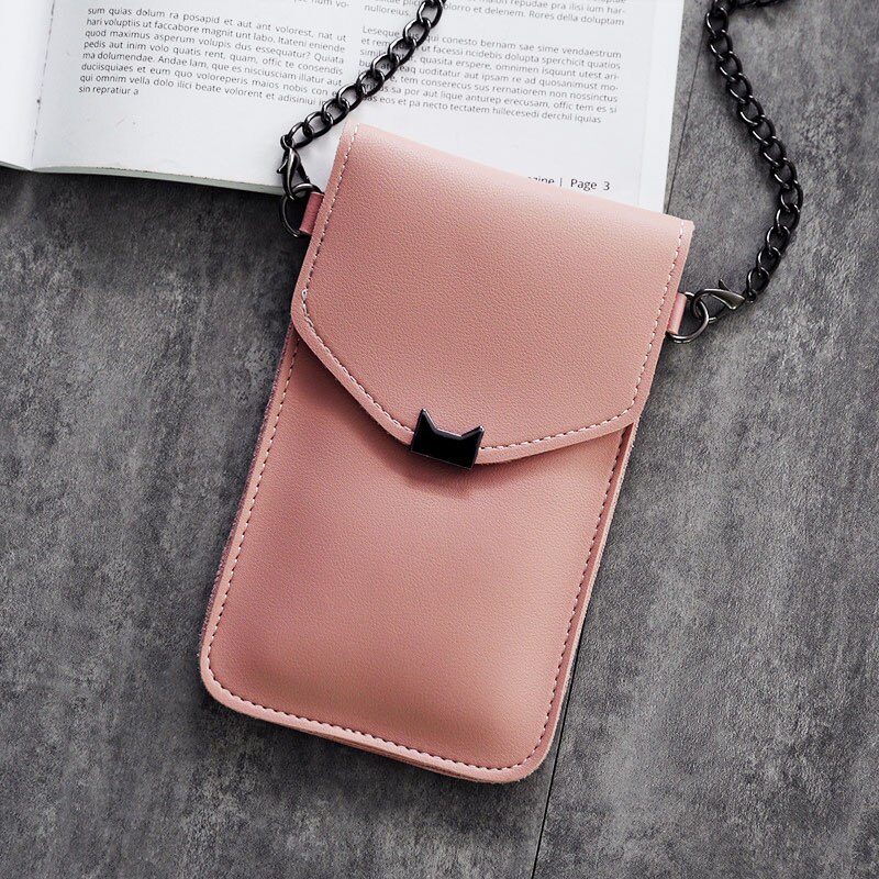 Leehur bolsa de ombro para celular, corrente de telefone móvel transparente com tela touch para iphone 11 xs xr bolsa samsung: Rosa