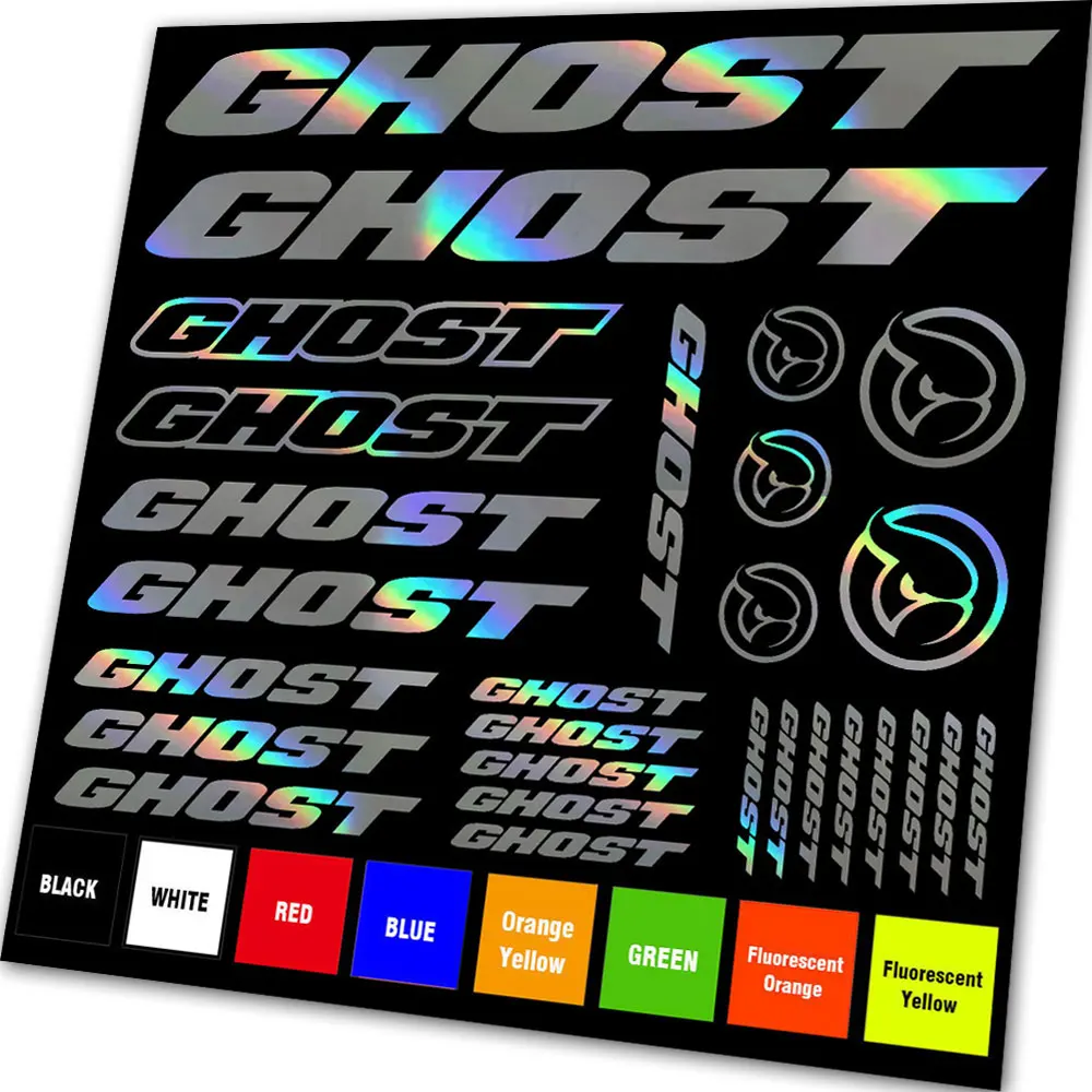 Aufkleber für fahrradrahmen mit ghost-grafik, vinyl, passend für mountainbikes, bmx-rennräder: Silber