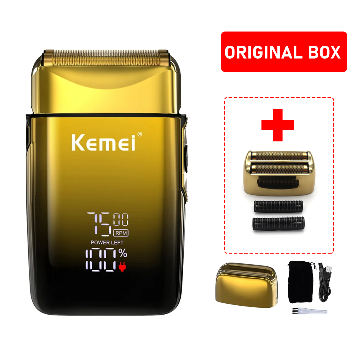 Kemei-KM-TX10 Scheermachine voor heren Dubbele foliemesjes USB Snel opladen LED-display Professionele tondeuse Haarsnijmachine: Paars