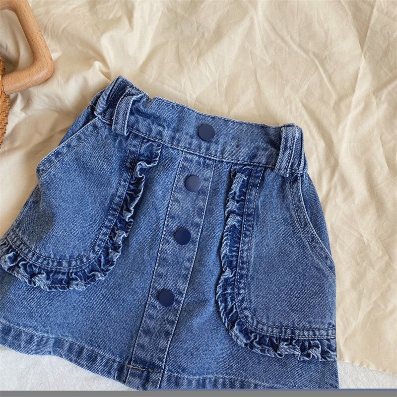 2022 Spring Summer New Girls&#39; Lace Denim Skirt Children&#39;s Korean Cotton Clothes: 80cm