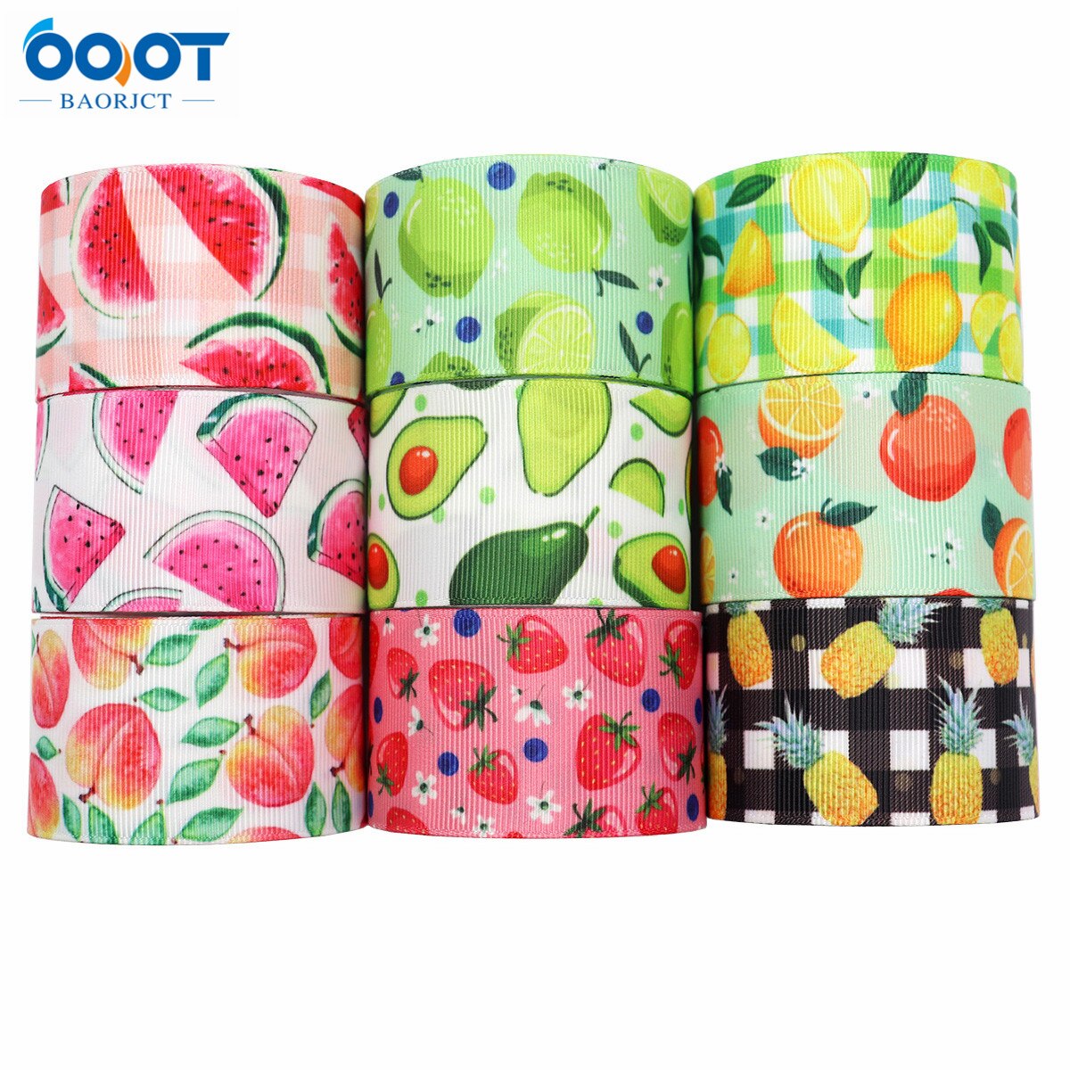 38Mm 10Yards M-21610-789 Fruit Serie Thermische Overdracht Gedrukt Grosgrain Linten, Boog Cap Diy Party Verpakking Materialen