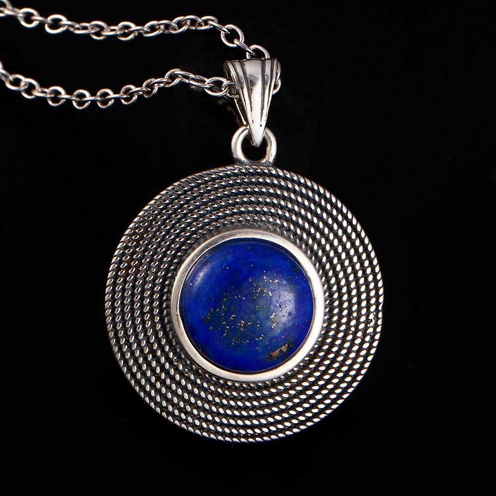 Sterling Silber 925 Halskette Natürliche Lapis Lazuli Stein Anhänger Halskette für Frauen Einfache Edlen Schmuck