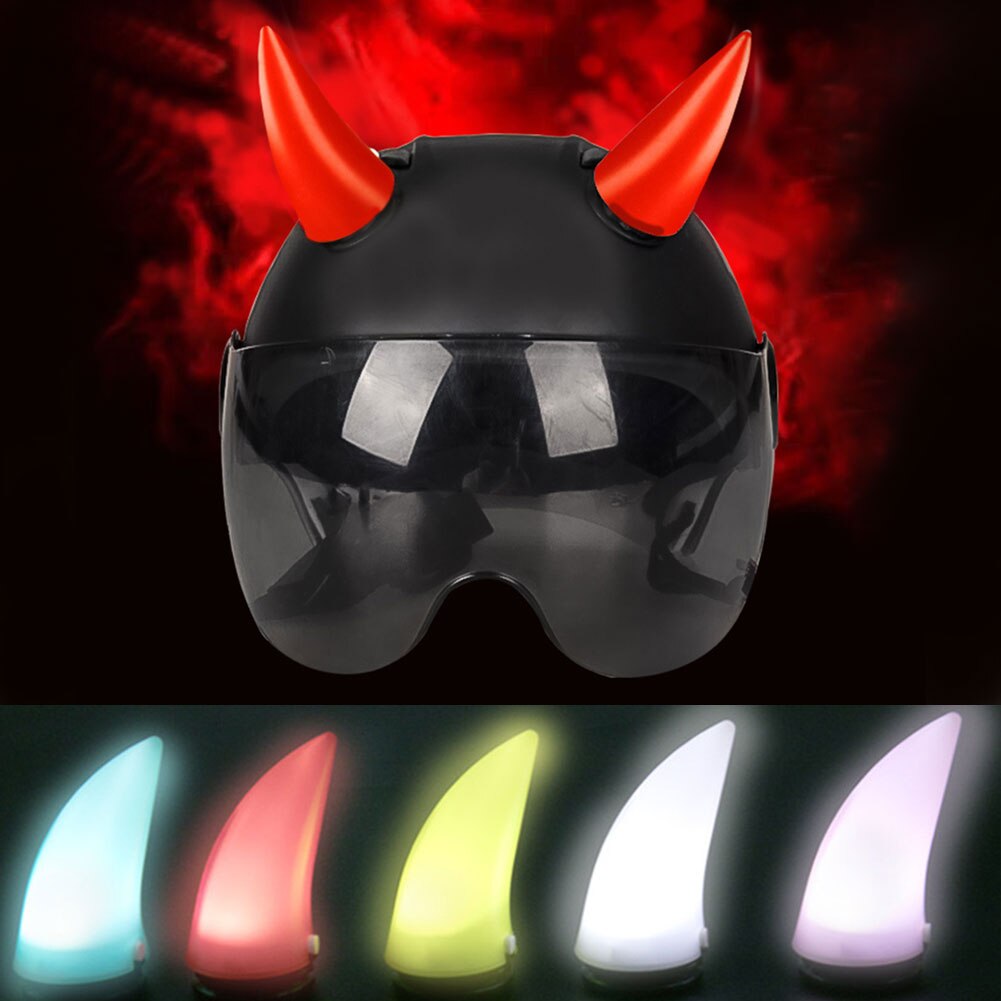 Casque de moto en corne de diable, 2 pièces, avec décoration légère et mignonne, pour Motocross, visage complet, hors route, accessoires de voiture