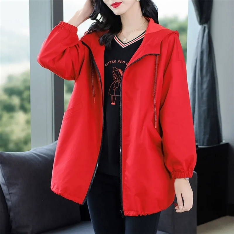 Chaqueta con cremallera para mujer, abrigo corto con capucha, informal, suelto, para primavera y otoño, 6XL, novedad de 2022