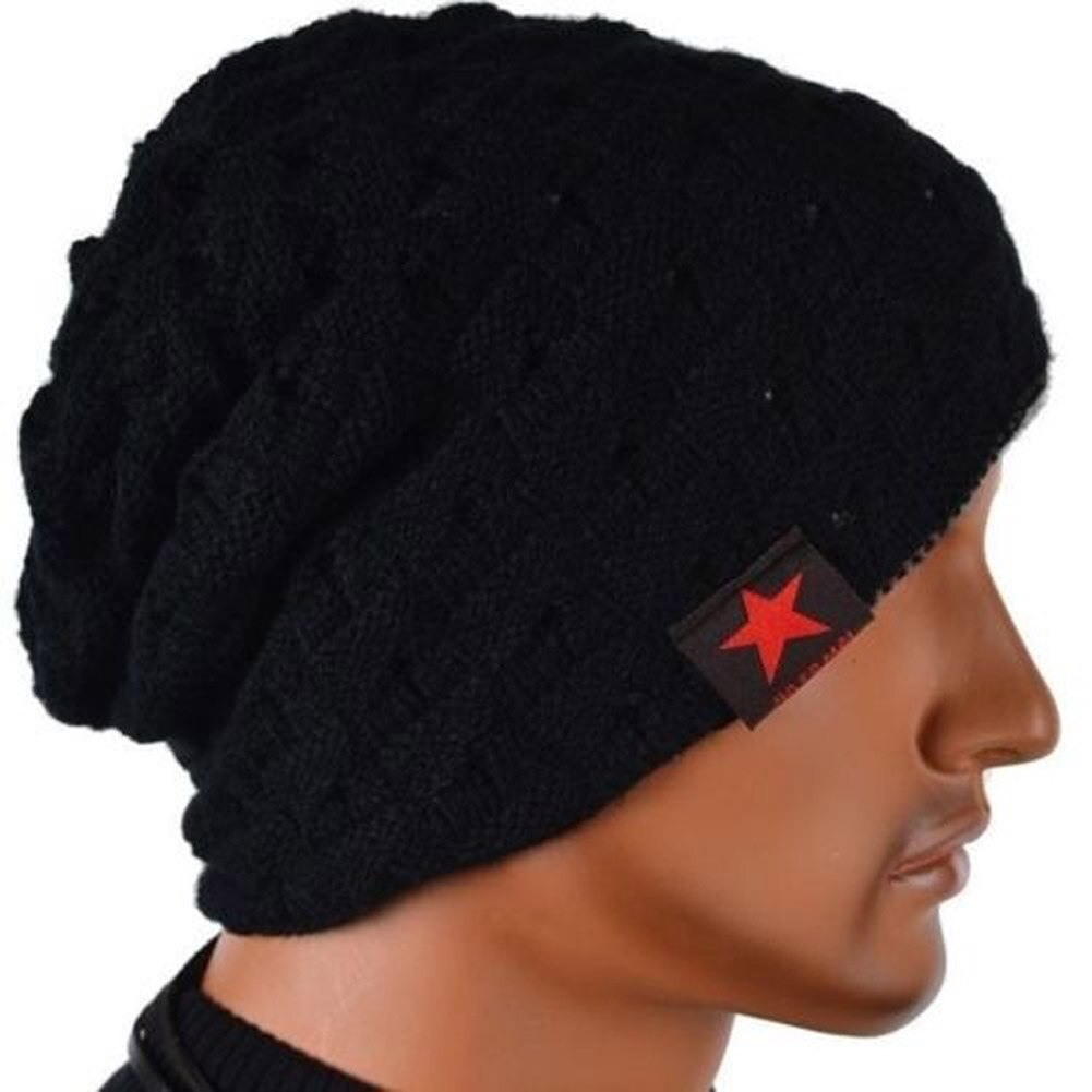 Men Knit Beanie Reversible Baggy Cap Skull Chunky Winter Hat A66: Black