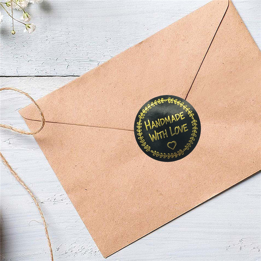 Autocollants Vintage en papier Kraft, étiquette autocollante de papeterie pour Scrapbook, fait à la main avec amour, décoration de fête d'anniversaire, 100 à 500 pièces