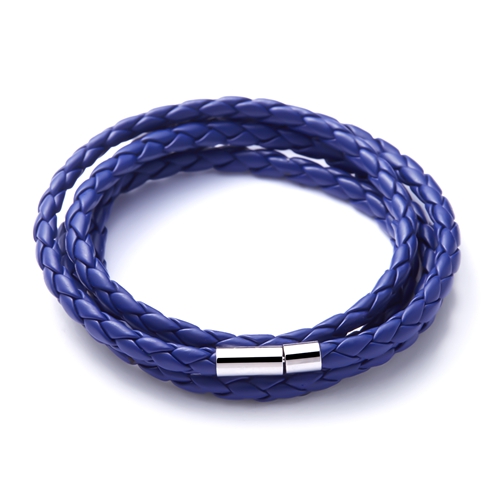 Rinhoo populære 5 omgange læderarmbånd smykker til mænd charme vintage sort punk armbånd & armring: Blå
