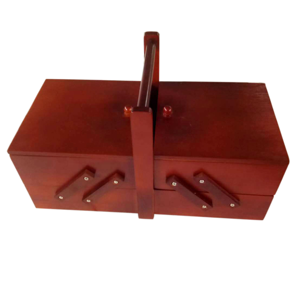 Vrijdragende Thuis Cosmetische Case Grote Capaciteit Met Handvat Houten Naaidoos Shabby Organizer Multi Layer Opslag Reizen Vintage: Wine Red