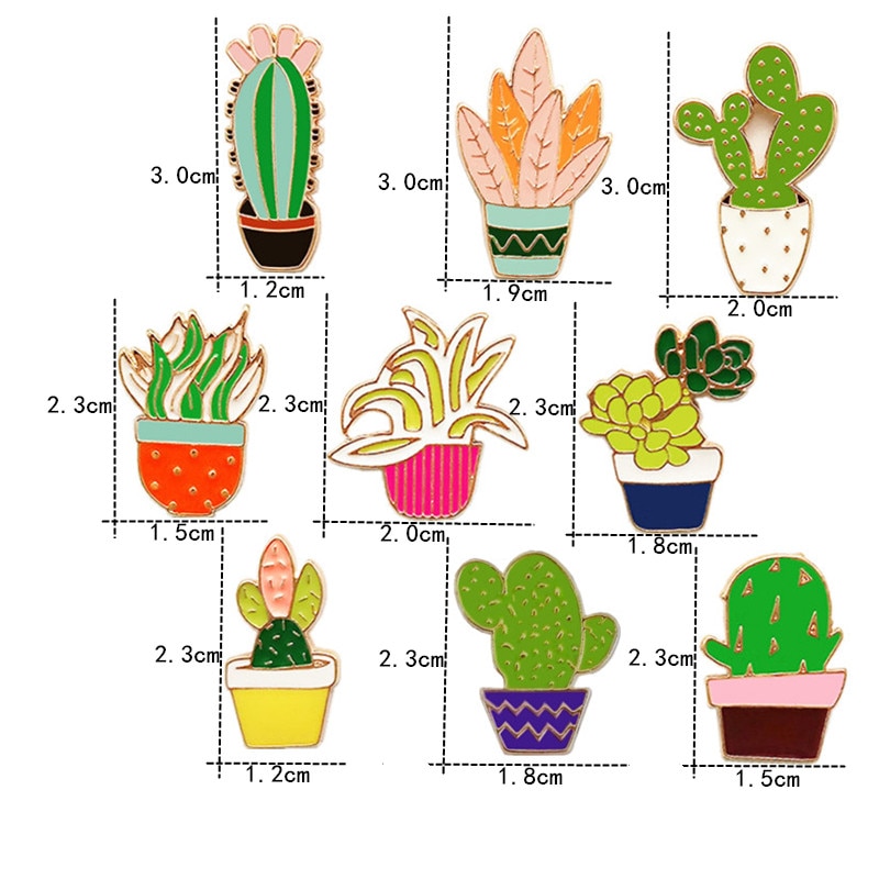 1 PCS Flower Pots of Cactus Brooch Badge Plants Metal Pin Badge Icons for Backpack Clothes Badges