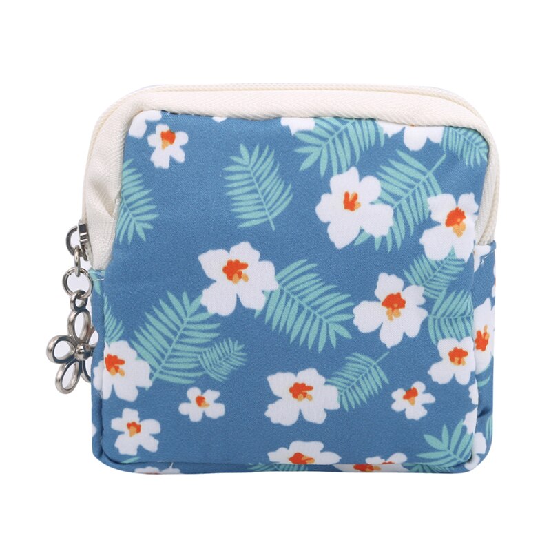 Myntpung lommebok kvinner myntholder veske kvinnelig jente frisk liten blomst glidelås clutch myntkort nøkkelholder etui: Blå blomst