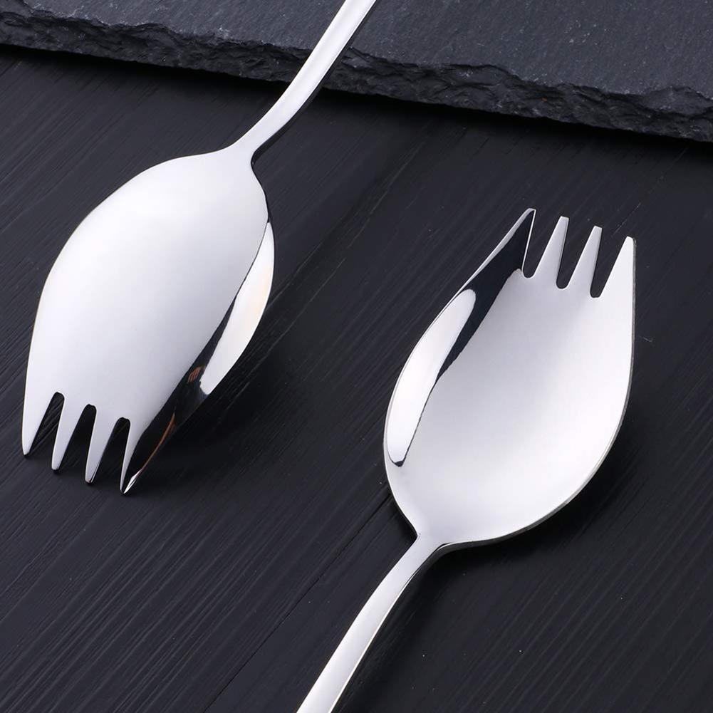Tenedor multifunción de acero inoxidable 2 en 1, cuchara portátil para Fideos, fruta, ensalada, tenedor de viaje al aire libre, utensilios de cocina, 1 ud.