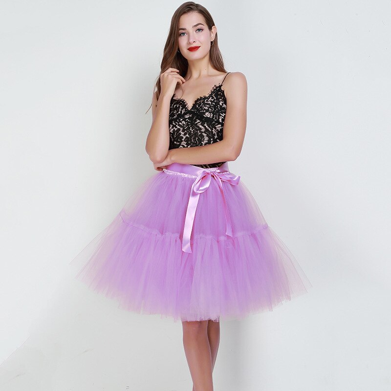 Falda plisada por debajo de la rodilla para Mujer, falda de tul de 5 capas de 60cm, Estilo Vintage, para boda, Lolita