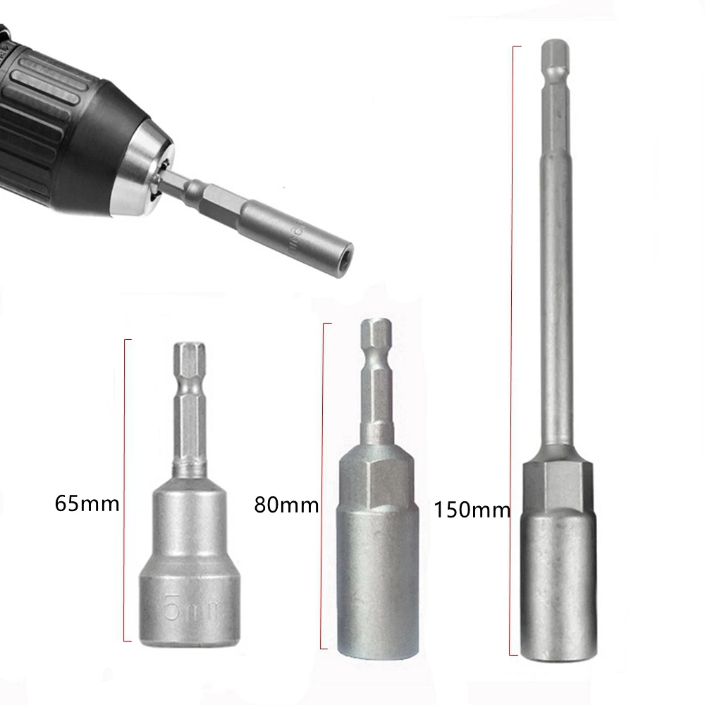 Krachtige 65mm/80mm/150mm douilles à douille hexagonale jeu de pilotes d'écrou pilotes d'écrou pilotes électriques perceuses électriques pilotes à percussion outils de réparation