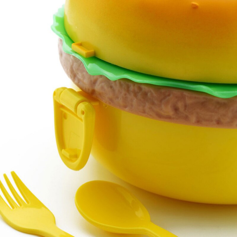 1pc premium söta hamburgare dubbla lager matlåda barn hamburgare form låda barn skolmat behållare servis set med gaffel