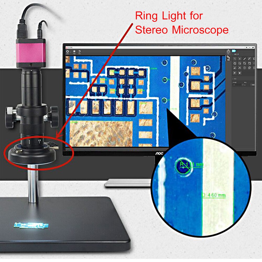 144 LED Ring Light for Stereo Microscope and Camera Adjustable Illuminator with Dimmer for 30-63mm lens Stereoscopic Microscope