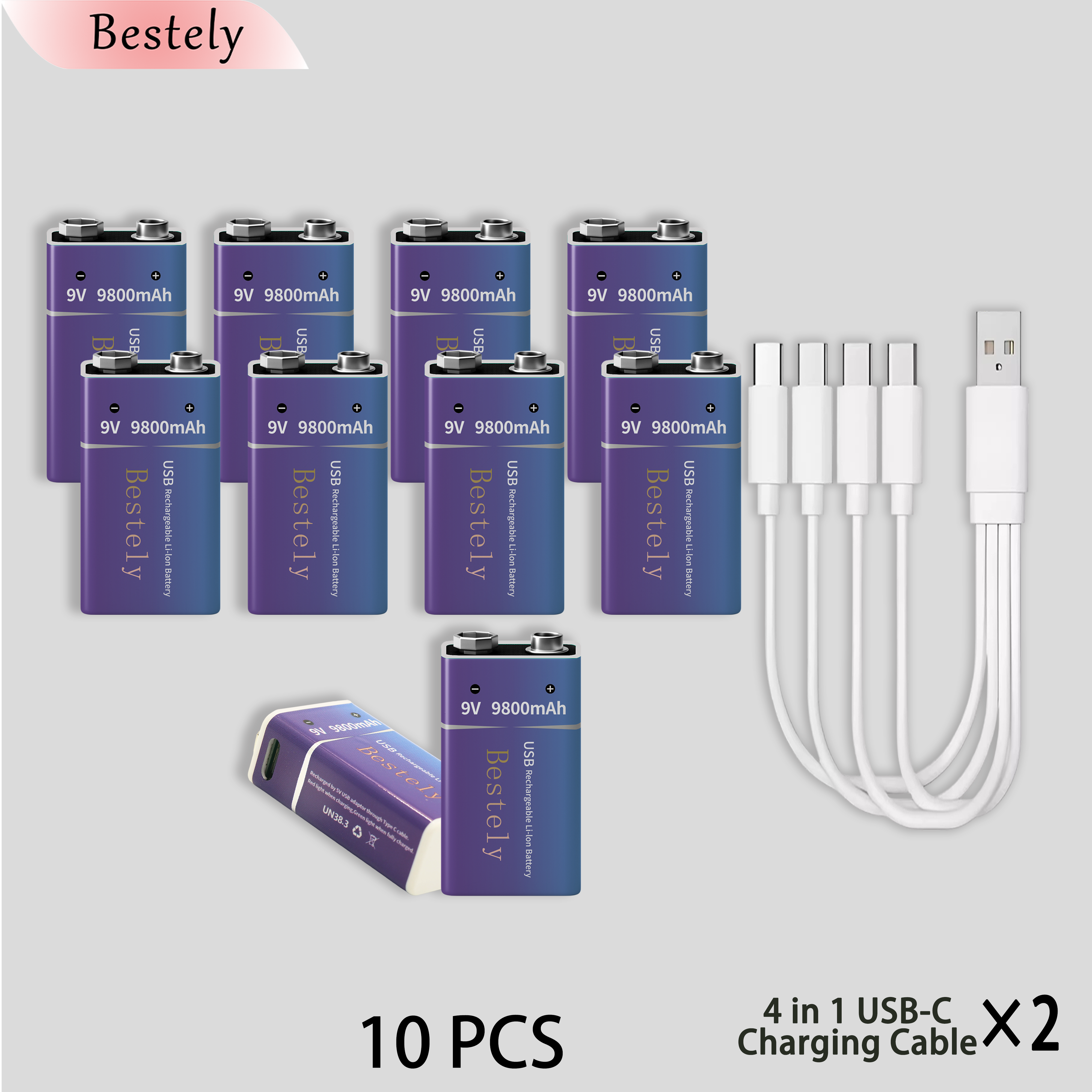 Neue 9V 9800mAh Lithium-Ionen-Akku Langlebige 9v Li-Ion Batterien mit Kabel für Rauchmelder Mikrofon Alarm: Orange
