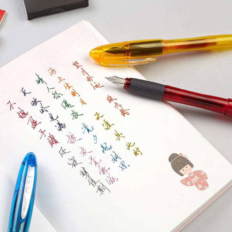 Korean Monami OLIKA Transparent Candy Color Ink Fountain Pen Set 0.5mm Meduim Fine Nib School PVC Plastic Sign Pen Ink Cartridge