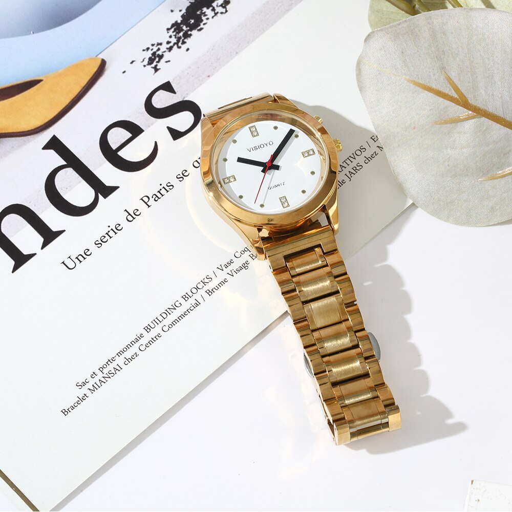 Montre parlante française avec fonction d'alarme, Date et heure parlantes, cadran blanc, fermoir repliable, étiquette du boîtier doré-404