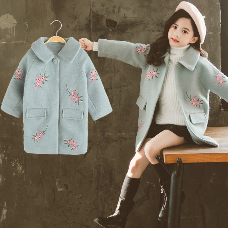 Herfst/winter koreaanse versie, pure kleur wollen warme dikke jas voor schattige, lieve babymeisjes