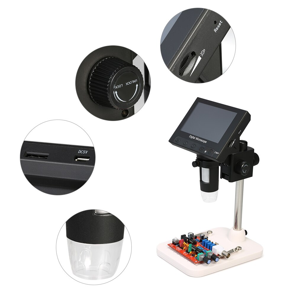 Draagbare digitale microscoop 1000x 4.3 " 720p vergrootglas camera met houder voor printplaat reparatie soldeergereedschap led lcd-scherm
