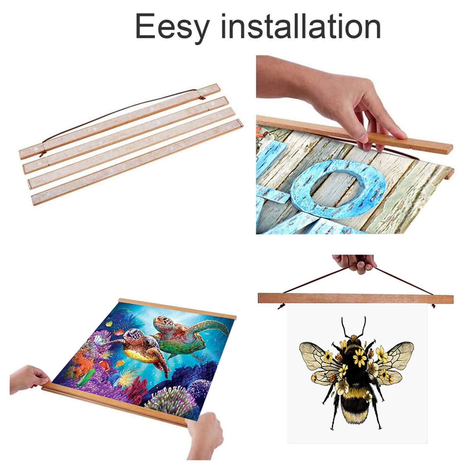 4 # Magnetische Diy Hout Poster Frame Teak Grenen Foto Hangers Opknoping Kit Foto Canvas Prints Kunstwerk Kamer Interieur Thuis decor
