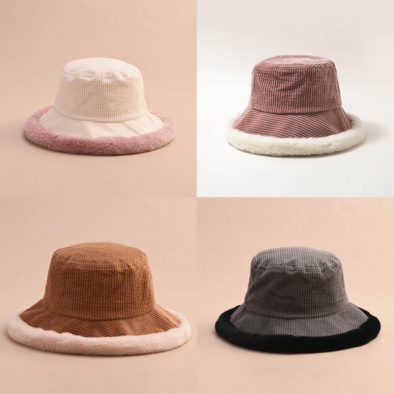 Autumn Winter Corduroy Hat Flat Top Ladies Hat Women Thick Warm Fisherman Caps
