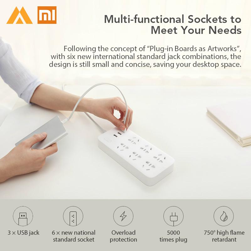 Original Weiß Xiaomi Mijia Energie Streifen 6 Steckdosen Mit 3 5 V 2.1A Schnelle Ladung USB Häfen Ladung Energie Streifen für Höhle Täglichen Gebrauch