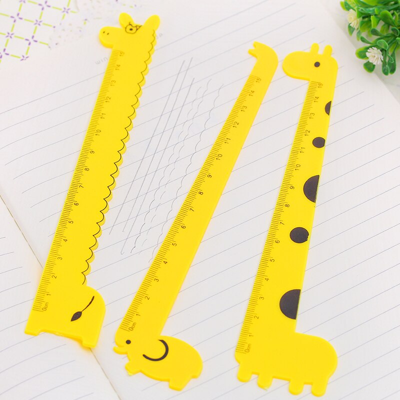 3 st student skolmaterial barn söta djur tecknad giraff plast rak linjal
